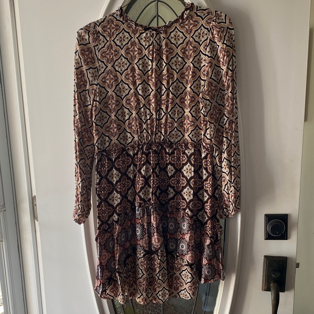 Anthropologie Bohemian Long Sleeve Dress - Cream and Brown - Picture 3 of 5